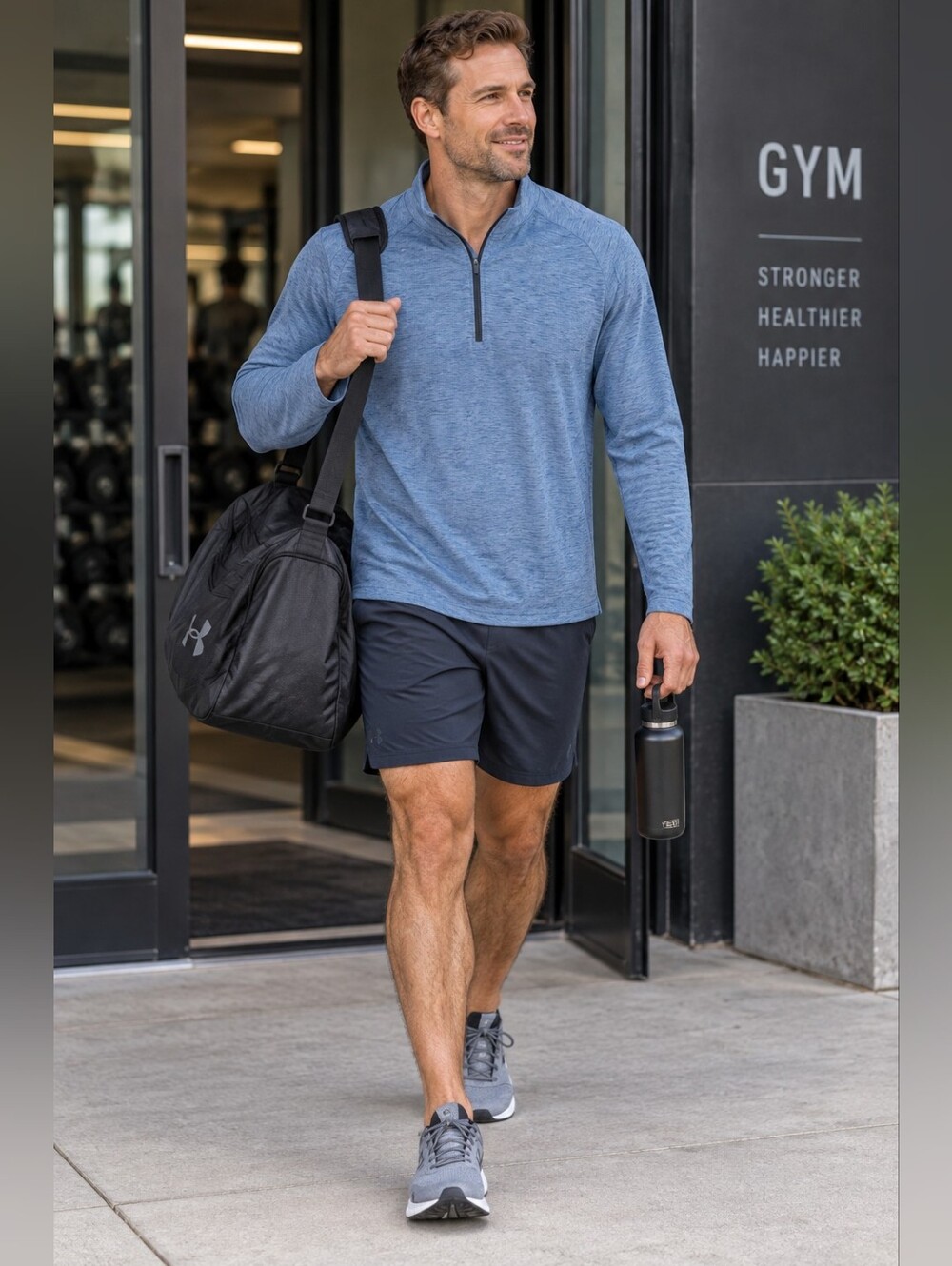 GapFit All Day Quarter-Zip T-shirt in Blue Workout Sporty Athleisure Men's L